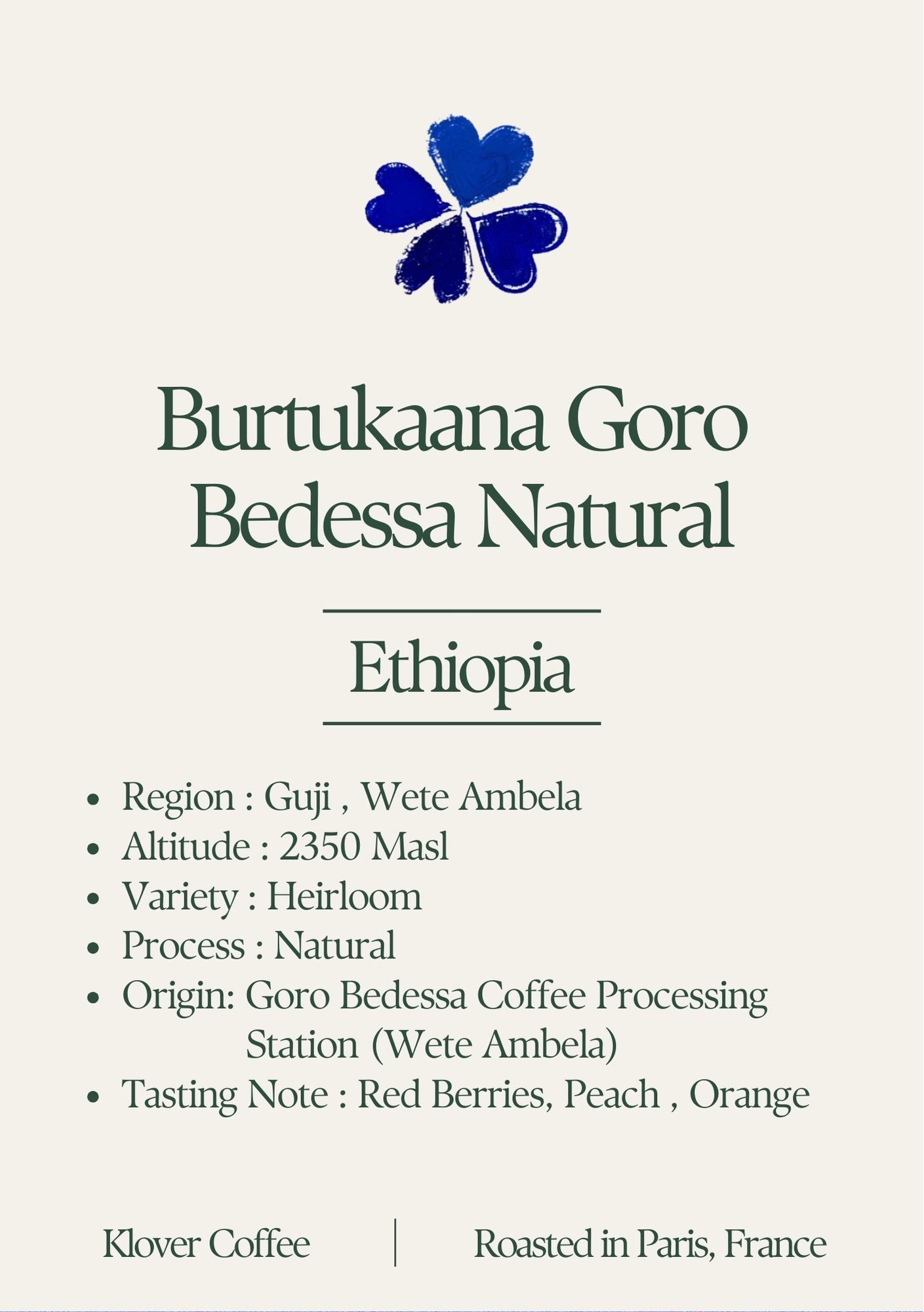 Burtukana natural - Ethiopia, Klover Coffee | 250g
