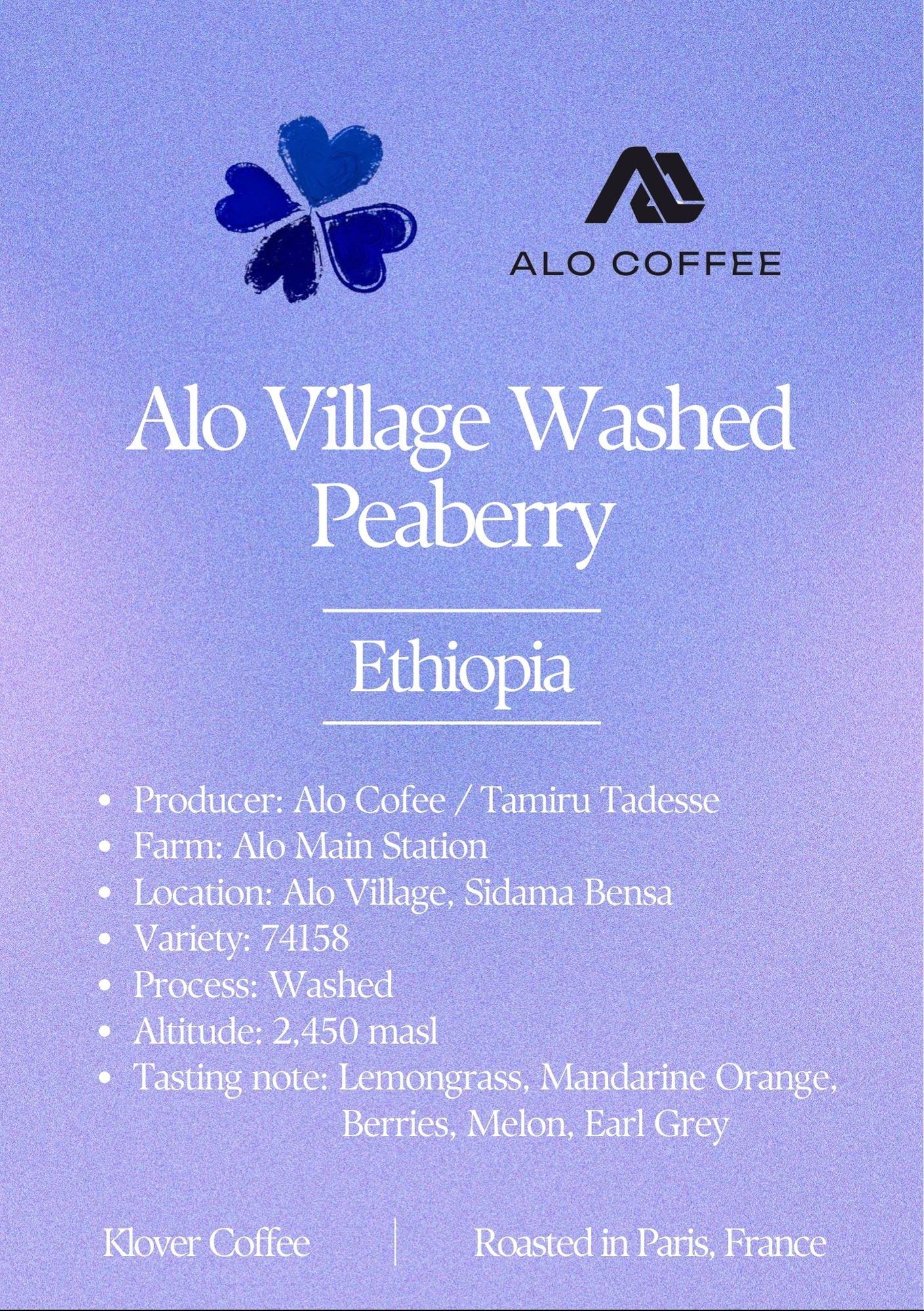 Alo Village washed PB - Ethiopia, Klover Coffee | 100g